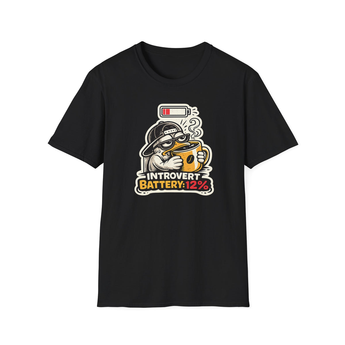 CREAVOLTS® Introvert Battery: 12% | Funny Introvert Coffee Graphic Tee