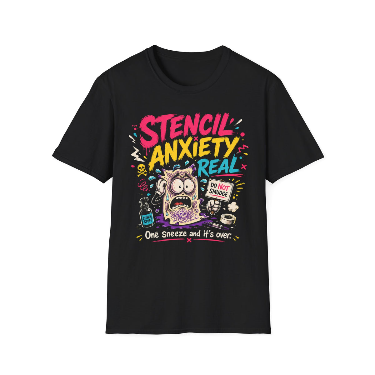 CREAVOLTS® Stencil Anxiety Is Real | Funny Tattoo Artist Graphic Tee