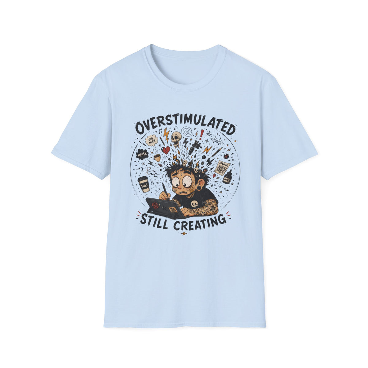 CREAVOLTS® Overstimulated & Inked | Funny Tattoo Artist Chaos Graphic Tee